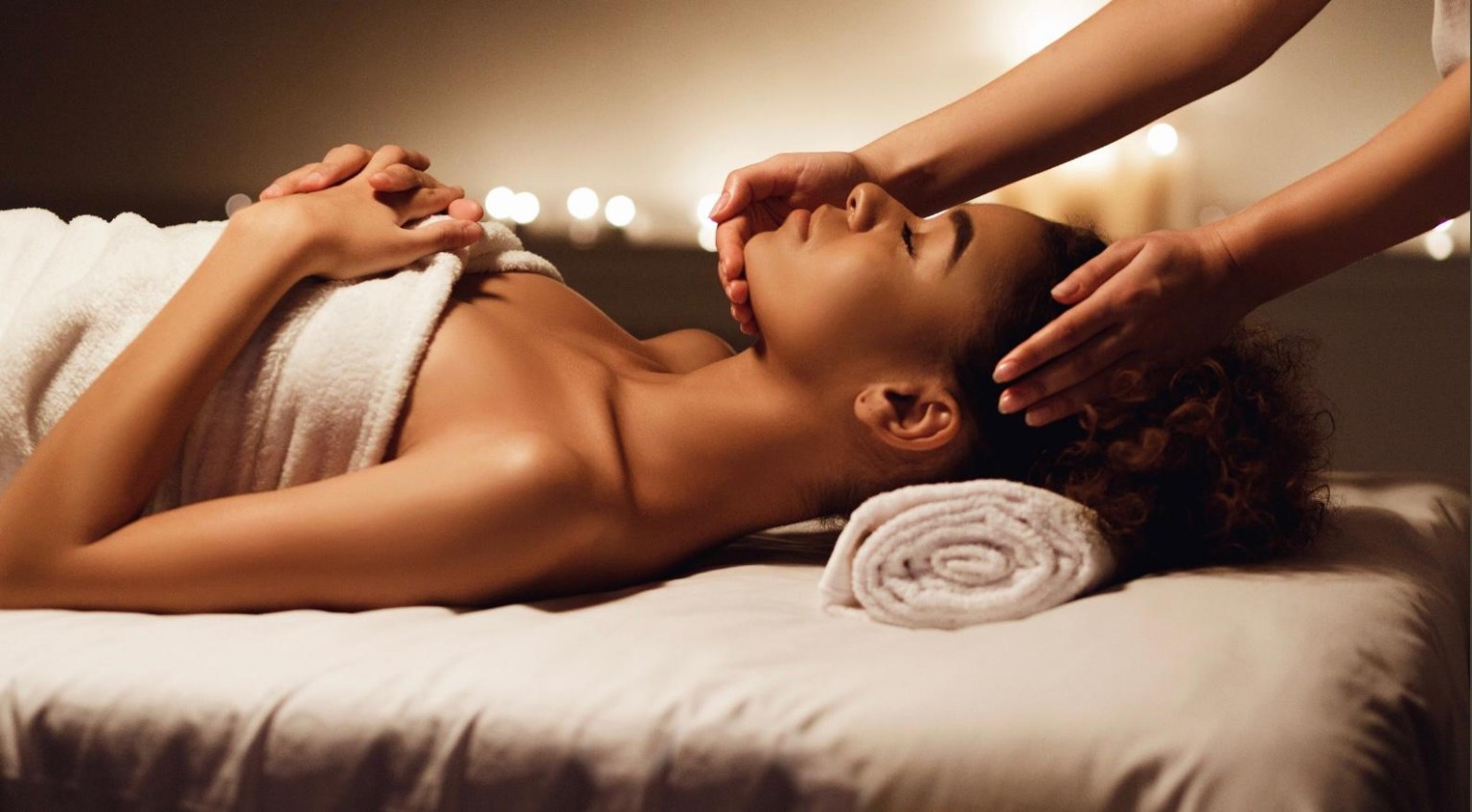 Massage bien-être du visage dans une ambiance chaleureuse